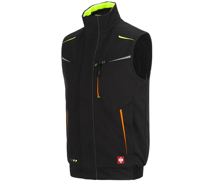 Hoofdaanzicht, e.s.motion 2020, Winter-softshellbodywarmer e.s.motion 2020, zwart/signaalgeel/signaaloranje