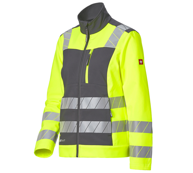 Hoofdaanzicht, Kleding, Veiligheids-softshell-jack e.s.motion 24/7, dames, antraciet/signaalgeel