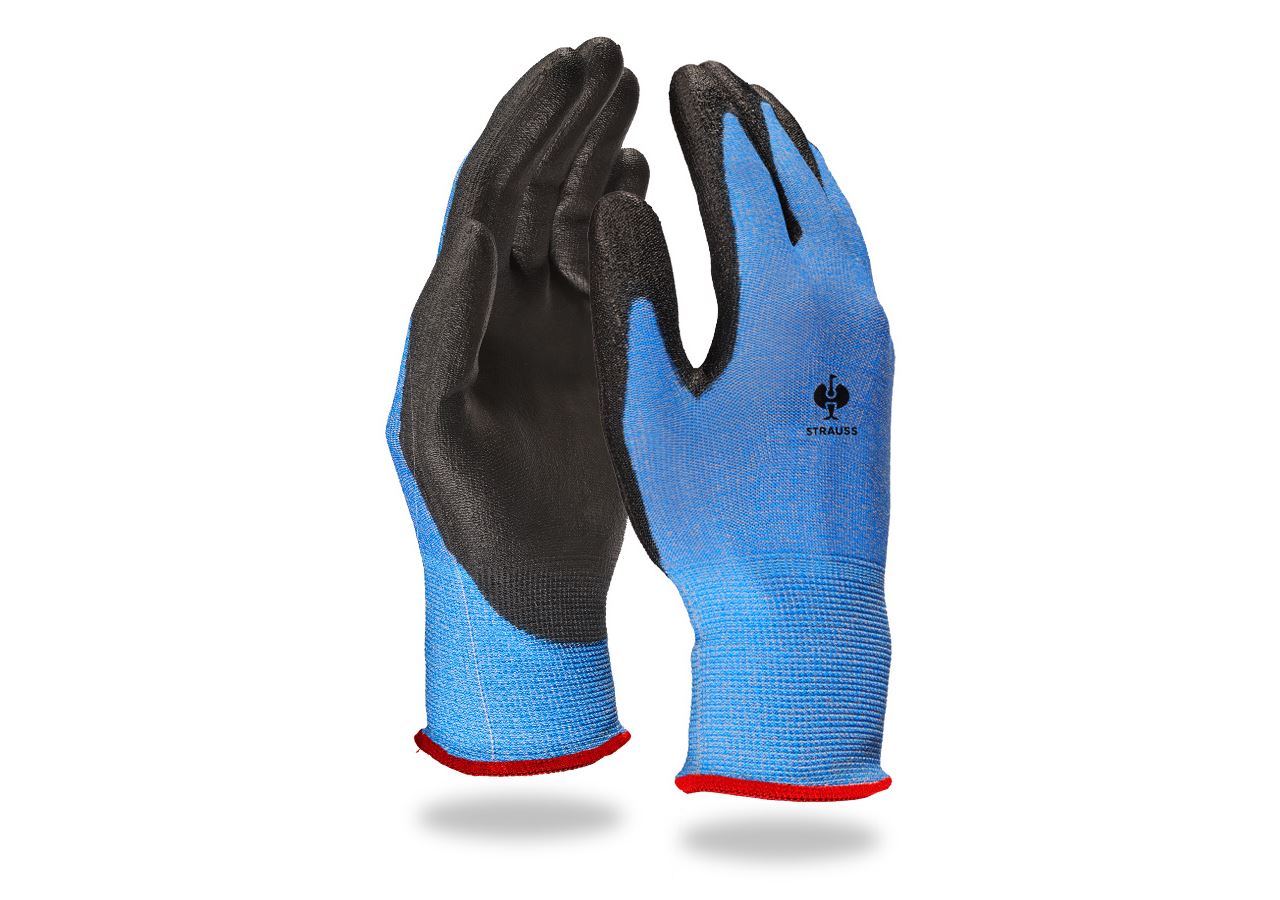 Gecoate: Snijbestendige PU-handsch. Comfort Skin, niveau B + zwart/blauw-melange