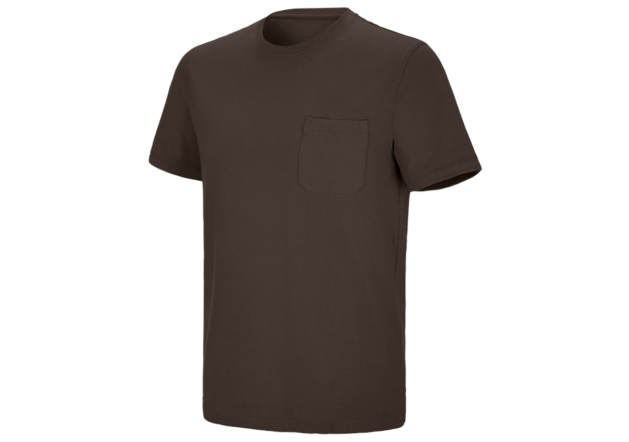 Bovenkleding: T-shirt cotton stretch Pocket + kastanje