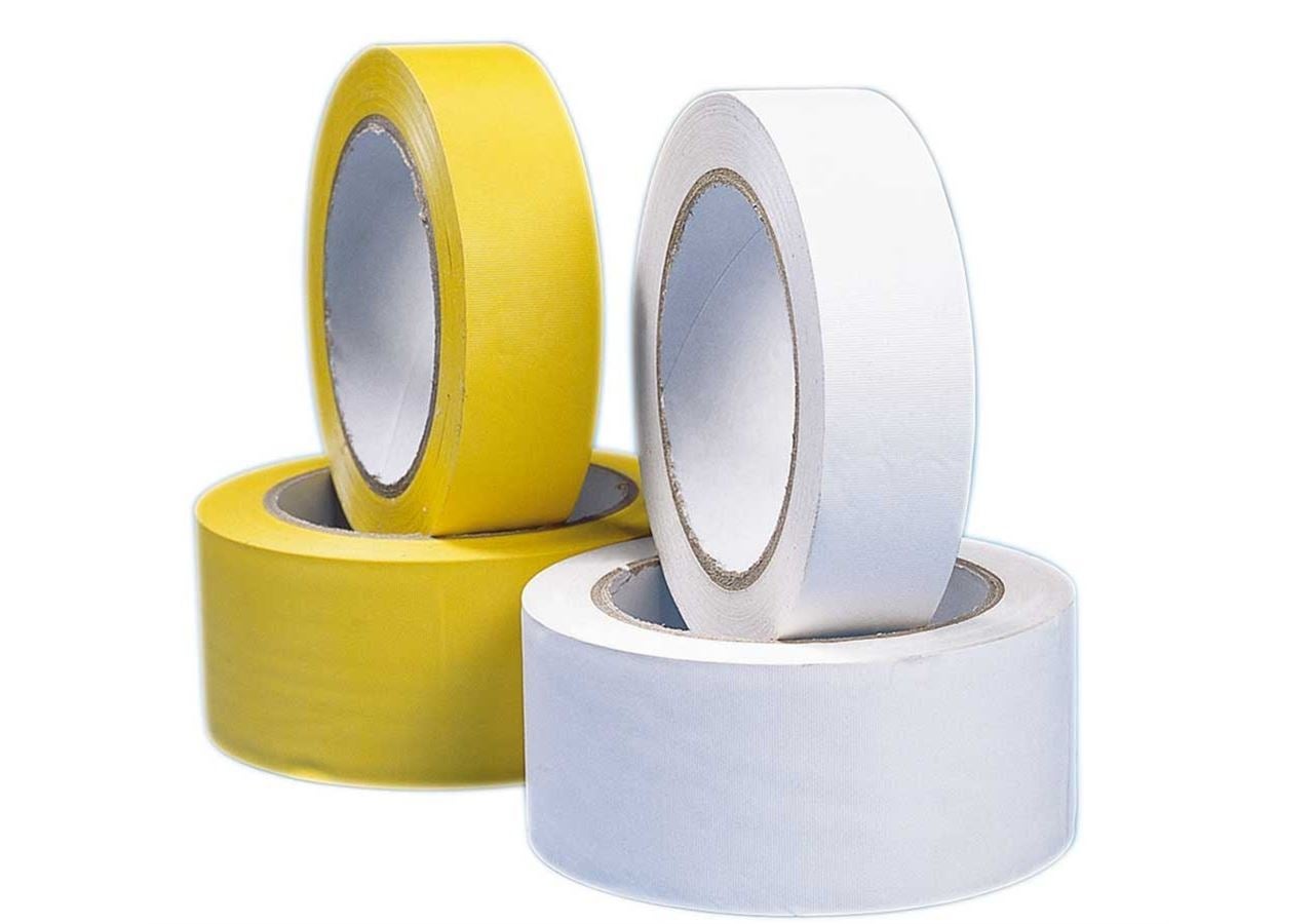 Kunststofbanden| crêpe afplakband: Kunststof-plakband, geel en wit + wit