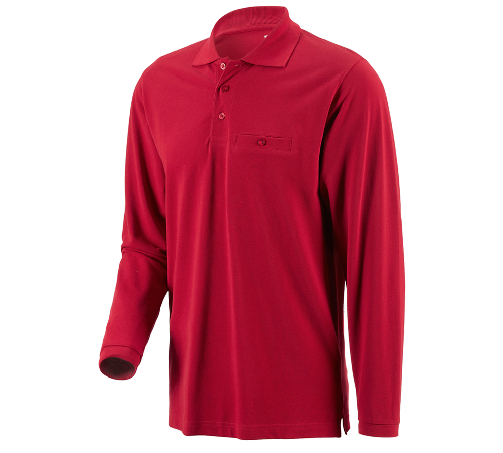 Bovenkleding: e.s. Longsleeve-Polo cotton Pocket + rood