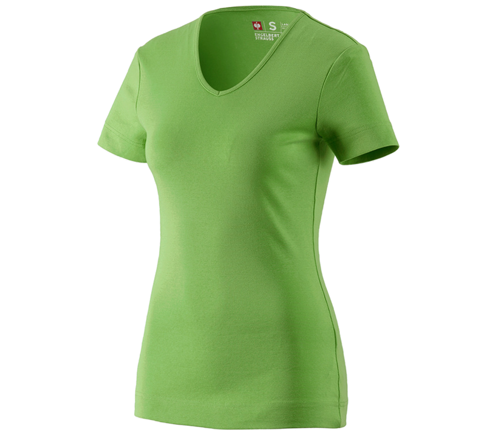 Bovenkleding: e.s. T-Shirt cotton V-Neck, dames + zeegroen