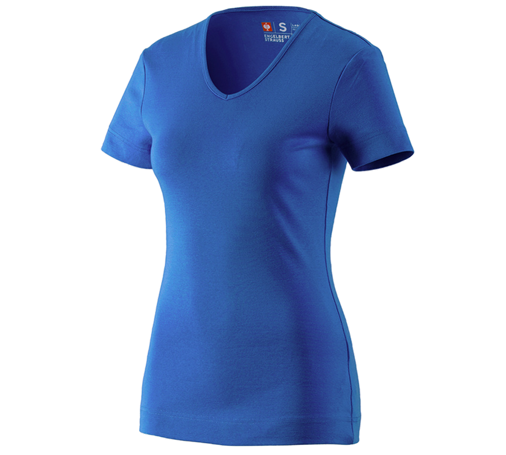 Bovenkleding: e.s. T-Shirt cotton V-Neck, dames + gentiaanblauw