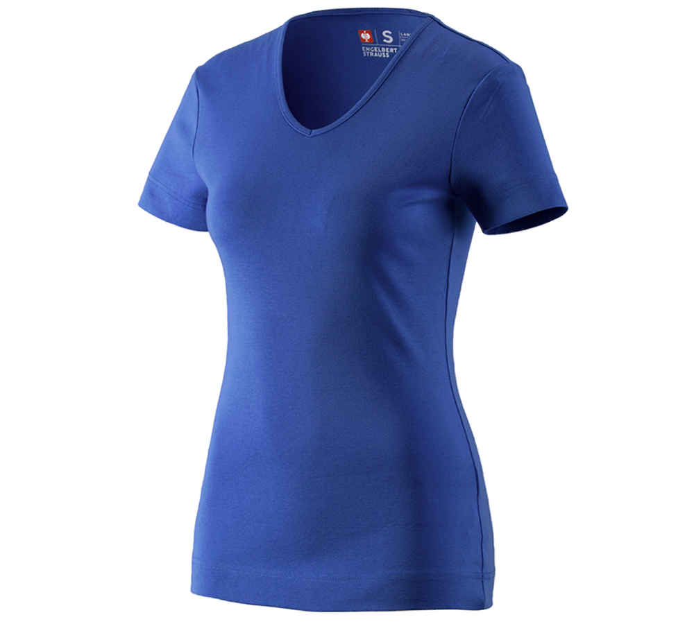 Bovenkleding: e.s. T-Shirt cotton V-Neck, dames + korenblauw