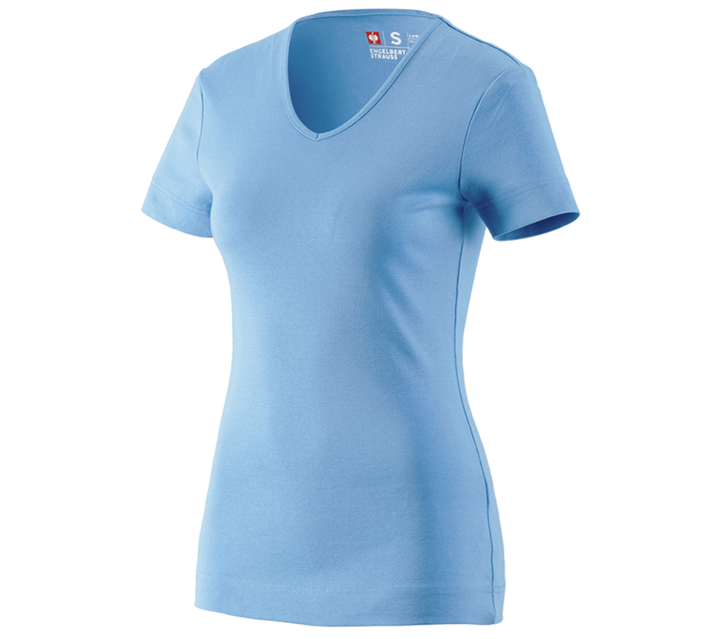 Bovenkleding: e.s. T-Shirt cotton V-Neck, dames + azuurblauw
