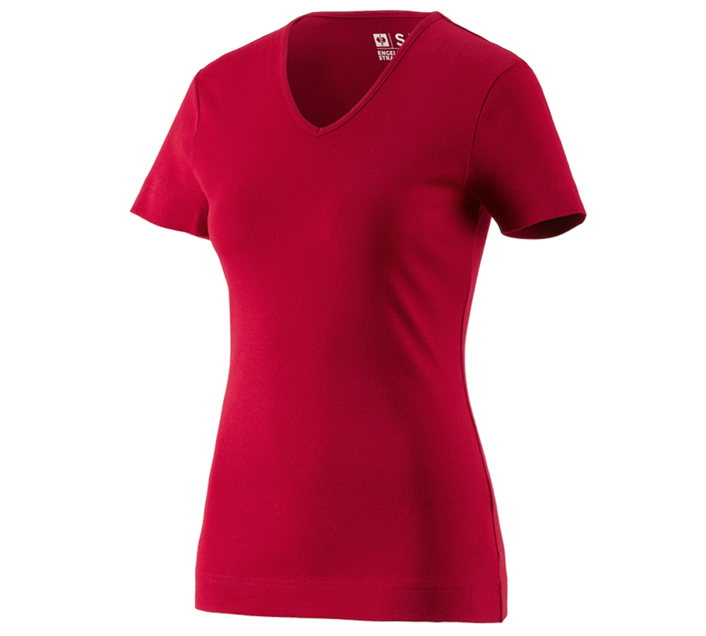 Bovenkleding: e.s. T-Shirt cotton V-Neck, dames + rood