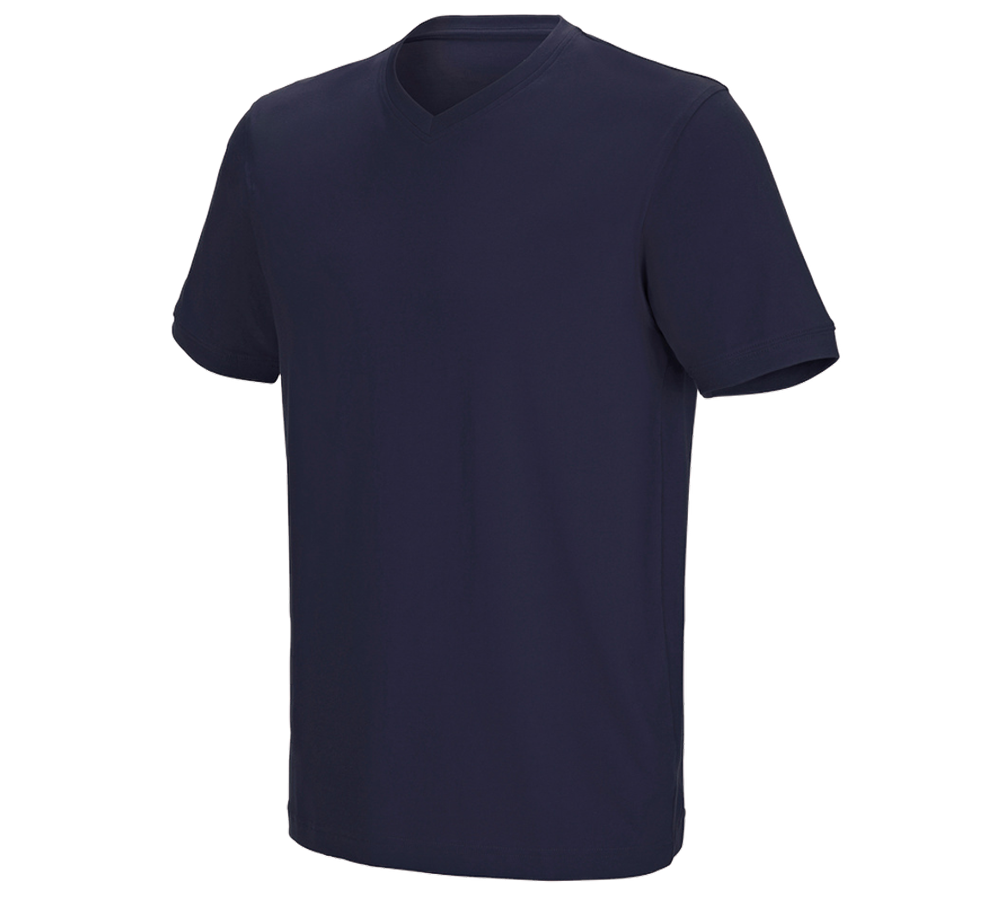 Bovenkleding: e.s. T-shirt cotton stretch V-Neck + donkerblauw
