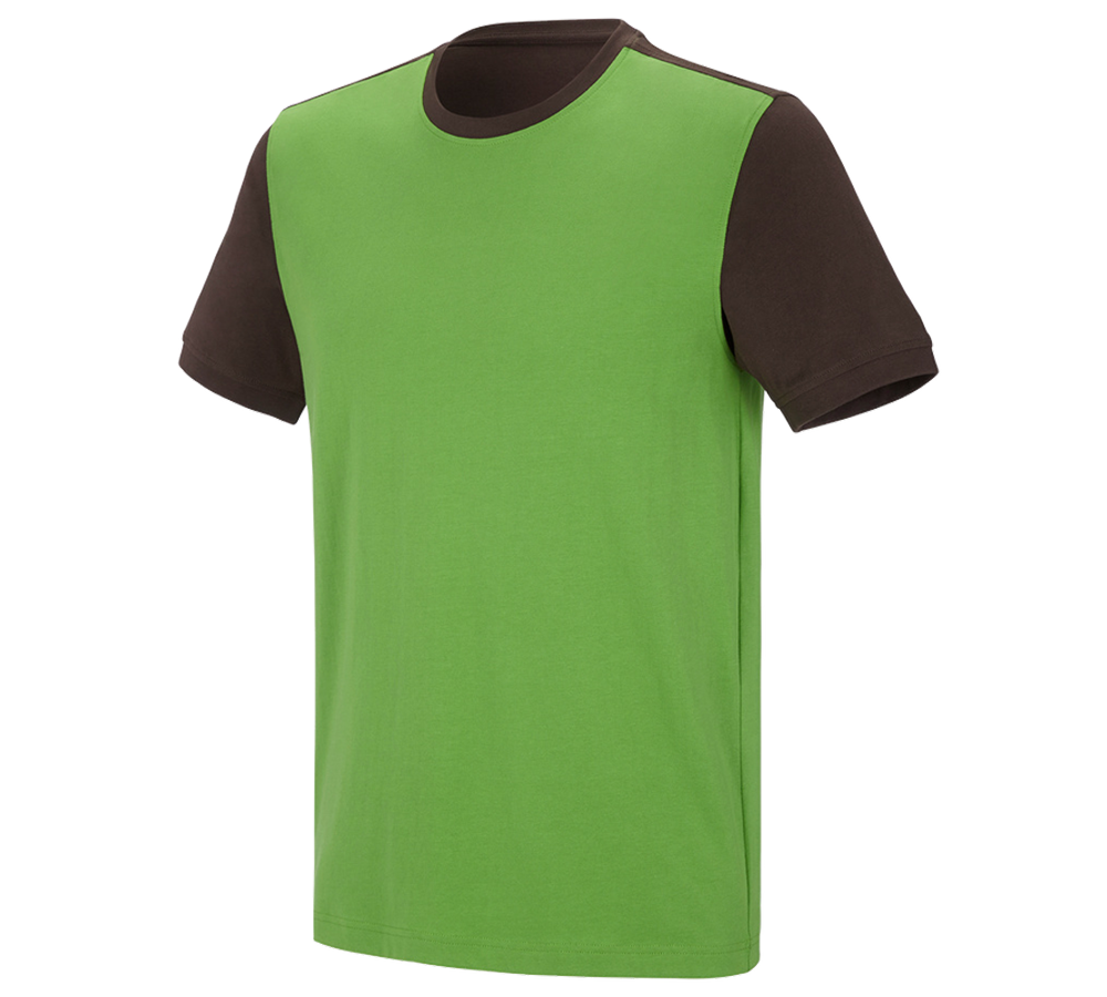 Onderwerpen: e.s. T-shirt cotton stretch bicolor + zeegroen/kastanje