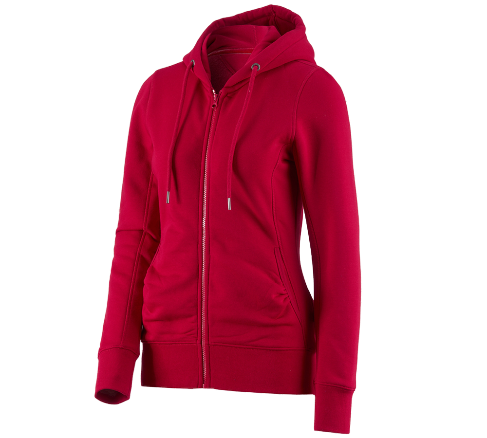 Bovenkleding: e.s. Hoody-Sweatjack poly cotton, dames + vuurrood