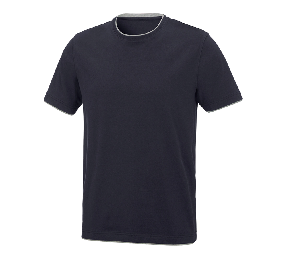 Tuin-/ Land-/ Bosbouw: e.s. T-Shirt cotton stretch Layer + donkerblauw/grijs mêlee