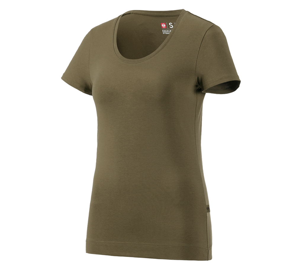 Bovenkleding: e.s. T-Shirt cotton stretch, dames + moddergroen