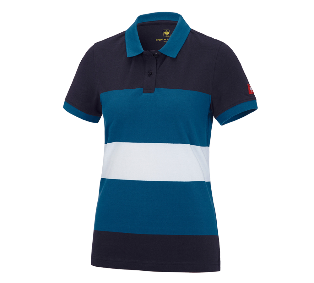 Bovenkleding: e.s. Pique-Polo cotton stripe, dames + donkerblauw/atol