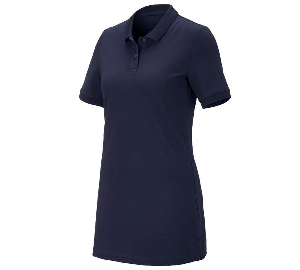 Bovenkleding: e.s. Pique-Polo cotton stretch, dames, long fit + donkerblauw