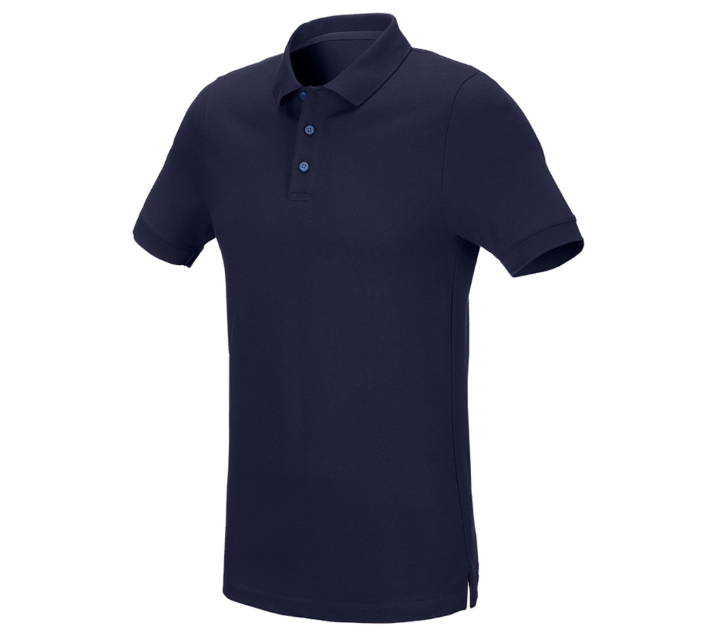 Bovenkleding: e.s. Pique-Polo cotton stretch, slim fit + donkerblauw