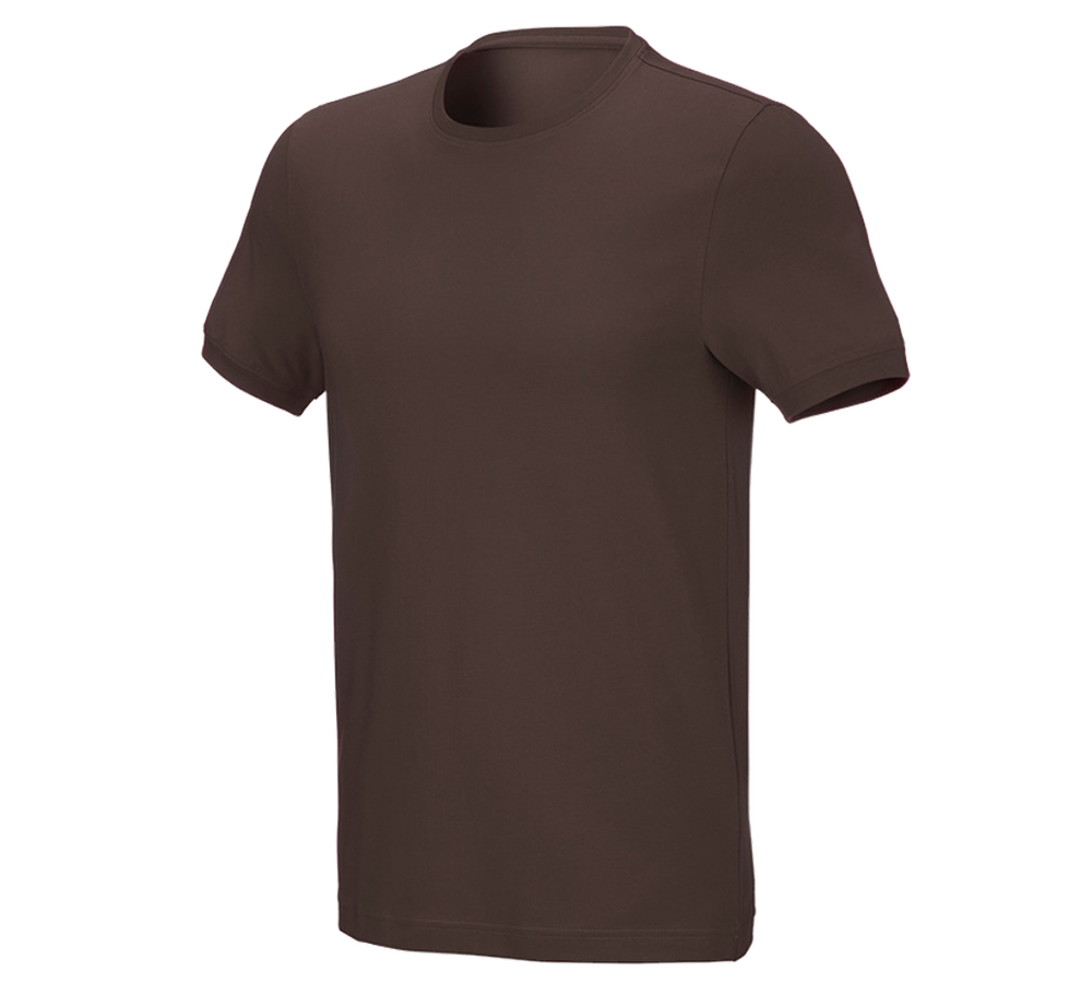 Bovenkleding: e.s. T-Shirt cotton stretch, slim fit + kastanje