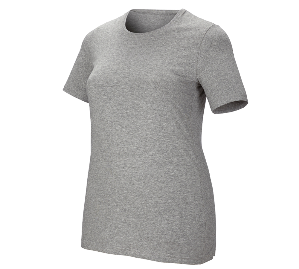 Bovenkleding: e.s. T-Shirt cotton stretch, dames, plus fit + grijs mêlee