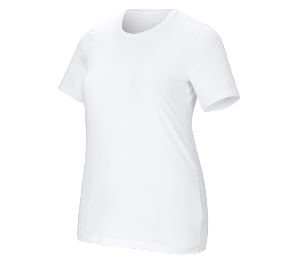 Bovenkleding: e.s. T-Shirt cotton stretch, dames, plus fit + wit