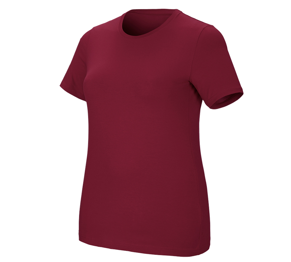 Bovenkleding: e.s. T-Shirt cotton stretch, dames, plus fit + bordeaux