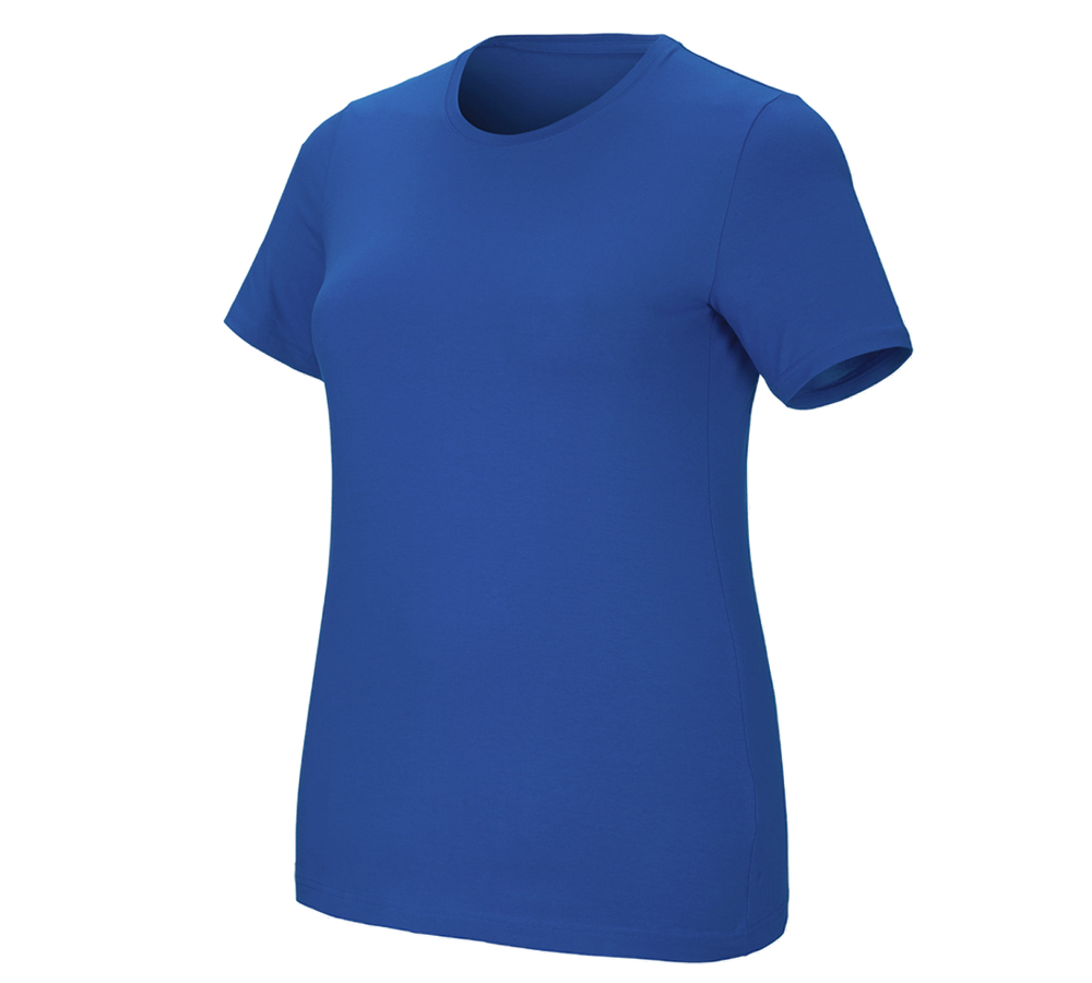 Bovenkleding: e.s. T-Shirt cotton stretch, dames, plus fit + gentiaanblauw