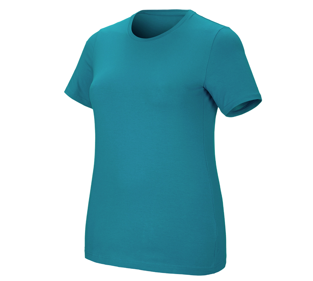 Bovenkleding: e.s. T-Shirt cotton stretch, dames, plus fit + oceaan