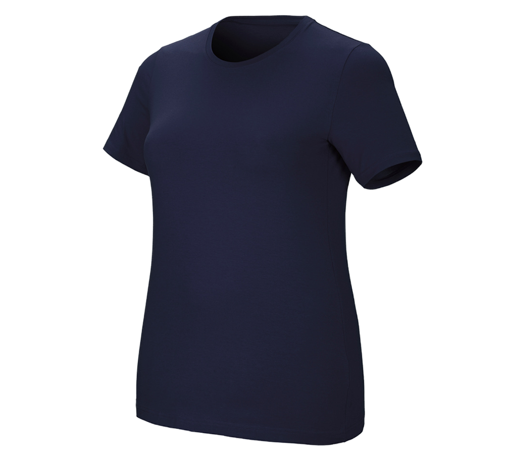 Bovenkleding: e.s. T-Shirt cotton stretch, dames, plus fit + donkerblauw