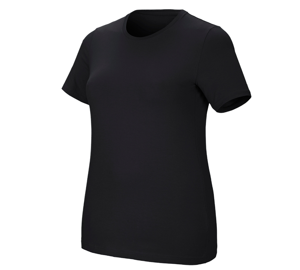 Bovenkleding: e.s. T-Shirt cotton stretch, dames, plus fit + zwart