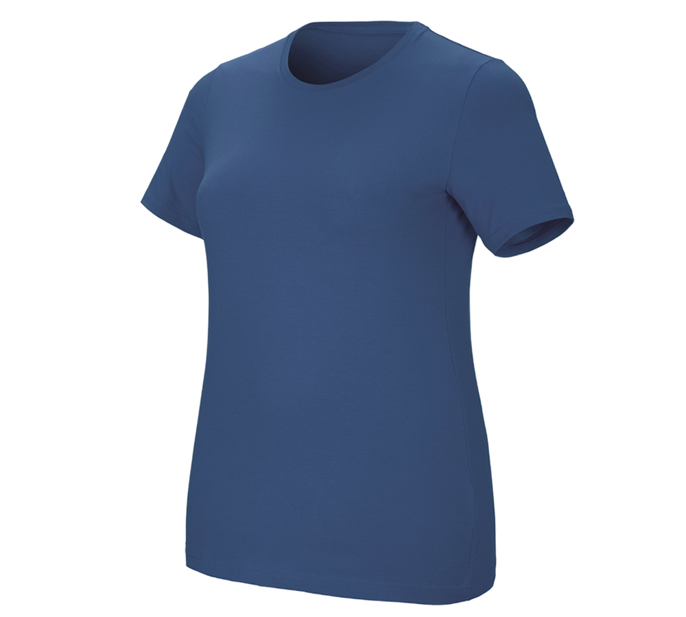 Bovenkleding: e.s. T-Shirt cotton stretch, dames, plus fit + kobalt