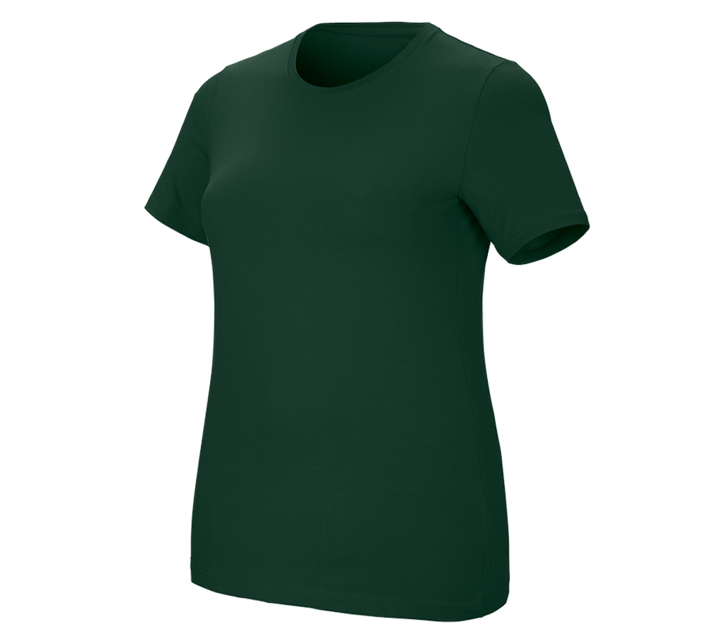 Tuin-/ Land-/ Bosbouw: e.s. T-Shirt cotton stretch, dames, plus fit + groen
