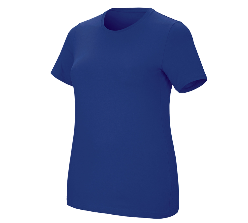 Bovenkleding: e.s. T-Shirt cotton stretch, dames, plus fit + korenblauw