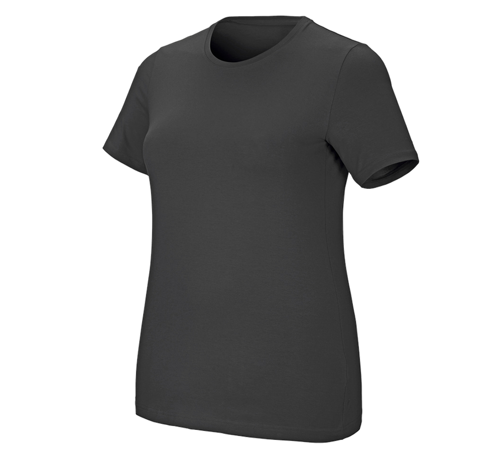 Bovenkleding: e.s. T-Shirt cotton stretch, dames, plus fit + antraciet