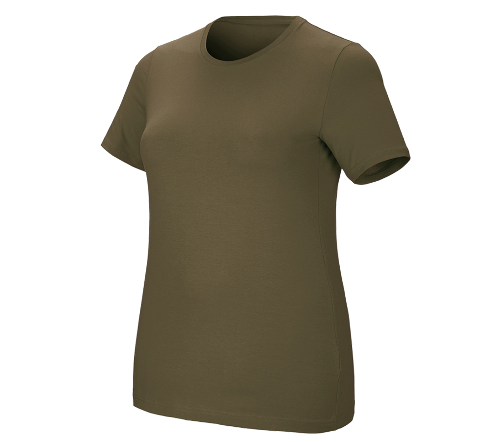Bovenkleding: e.s. T-Shirt cotton stretch, dames, plus fit + moddergroen