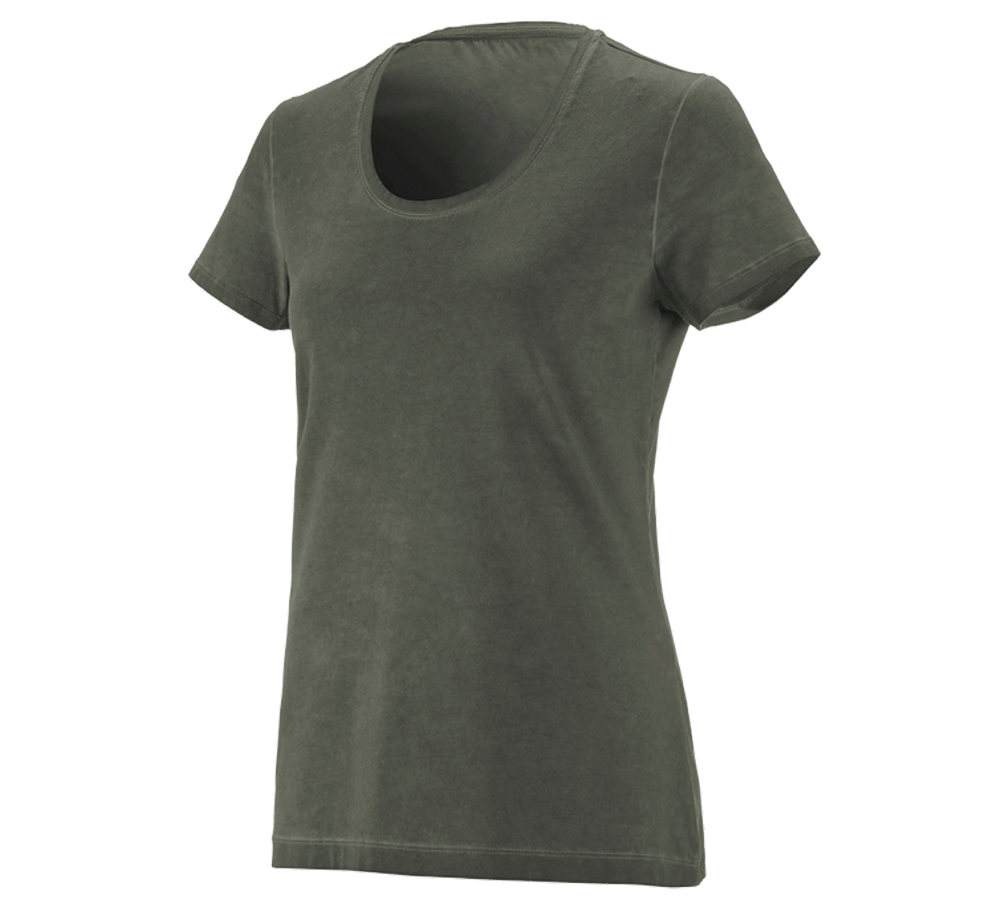 Bovenkleding: e.s. T-Shirt vintage cotton stretch, dames + camouflagegroen vintage