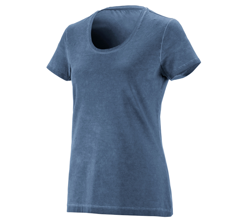 Bovenkleding: e.s. T-Shirt vintage cotton stretch, dames + antiek blauw vintage