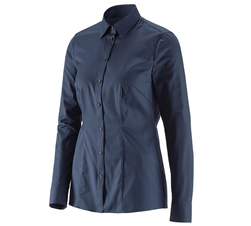 Bovenkleding: e.s. Business-blouse cotton stretch dames reg. fit + donkerblauw