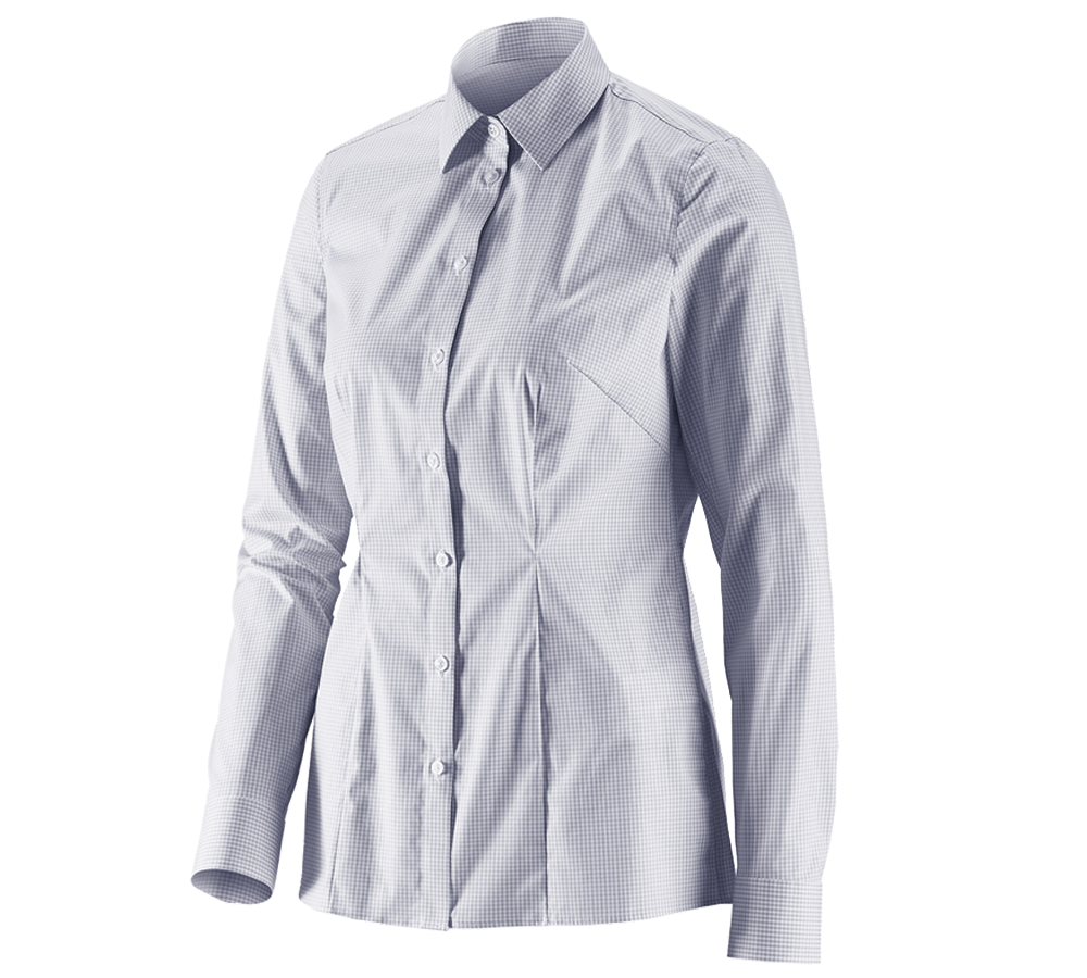 Bovenkleding: e.s. Business-blouse cotton stretch dames reg. fit + nevelgrijs geruit