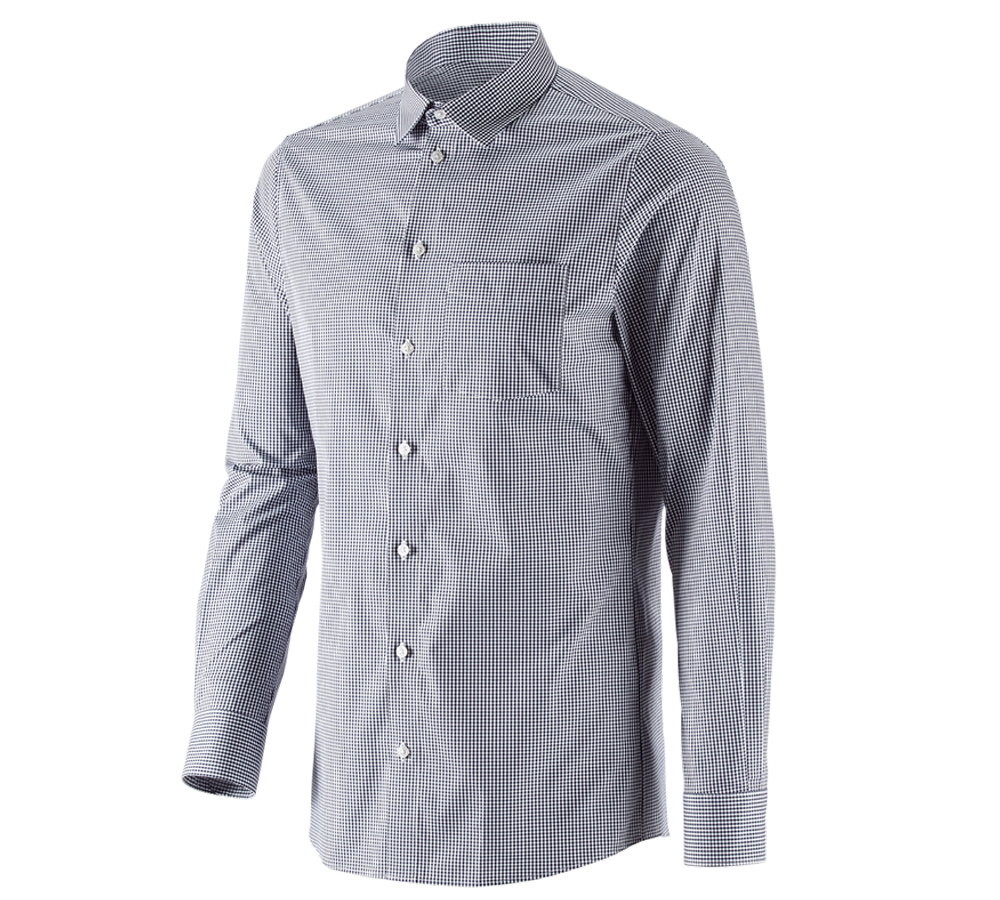 Bovenkleding: e.s. Business overhemd cotton stretch, slim fit + donkerblauw geruit