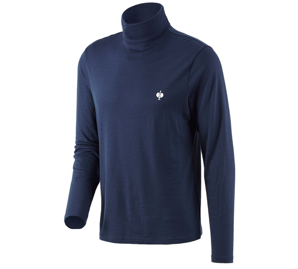 Bovenkleding: Shirt met col Merino e.s.trail + diepblauw/wit