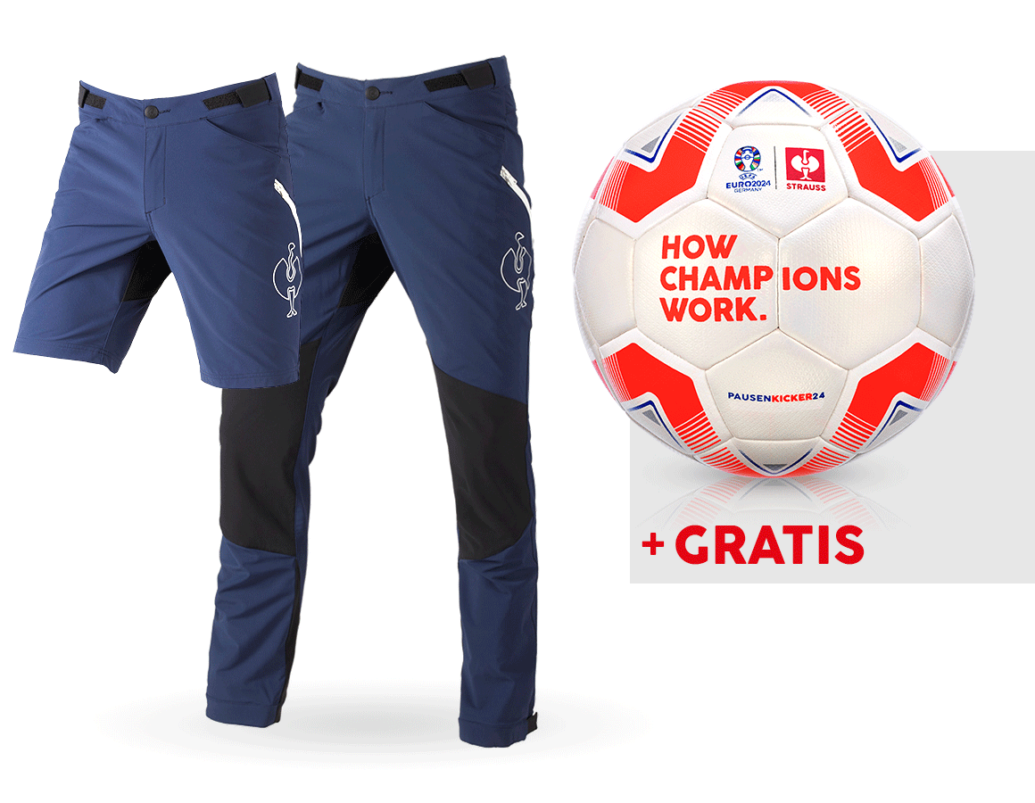 Samenwerkingen: SET: Functionele broek e.s.trail + short + voetbal + diepblauw/wit