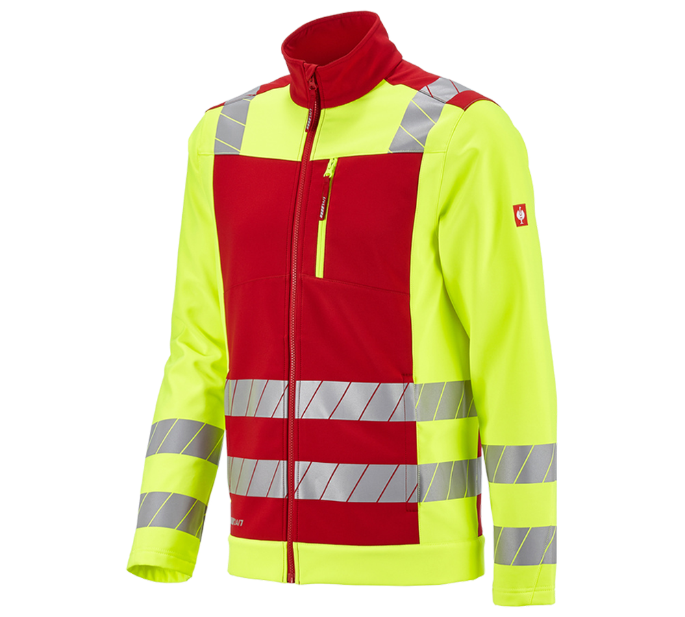 Kleding: Veiligheids-softshell-jack e.s.motion 24/7 + rood/signaalgeel