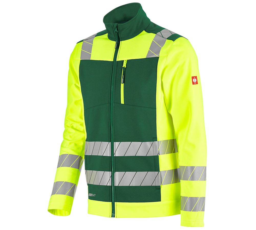 Kleding: Veiligheids-softshell-jack e.s.motion 24/7 + groen/signaalgeel