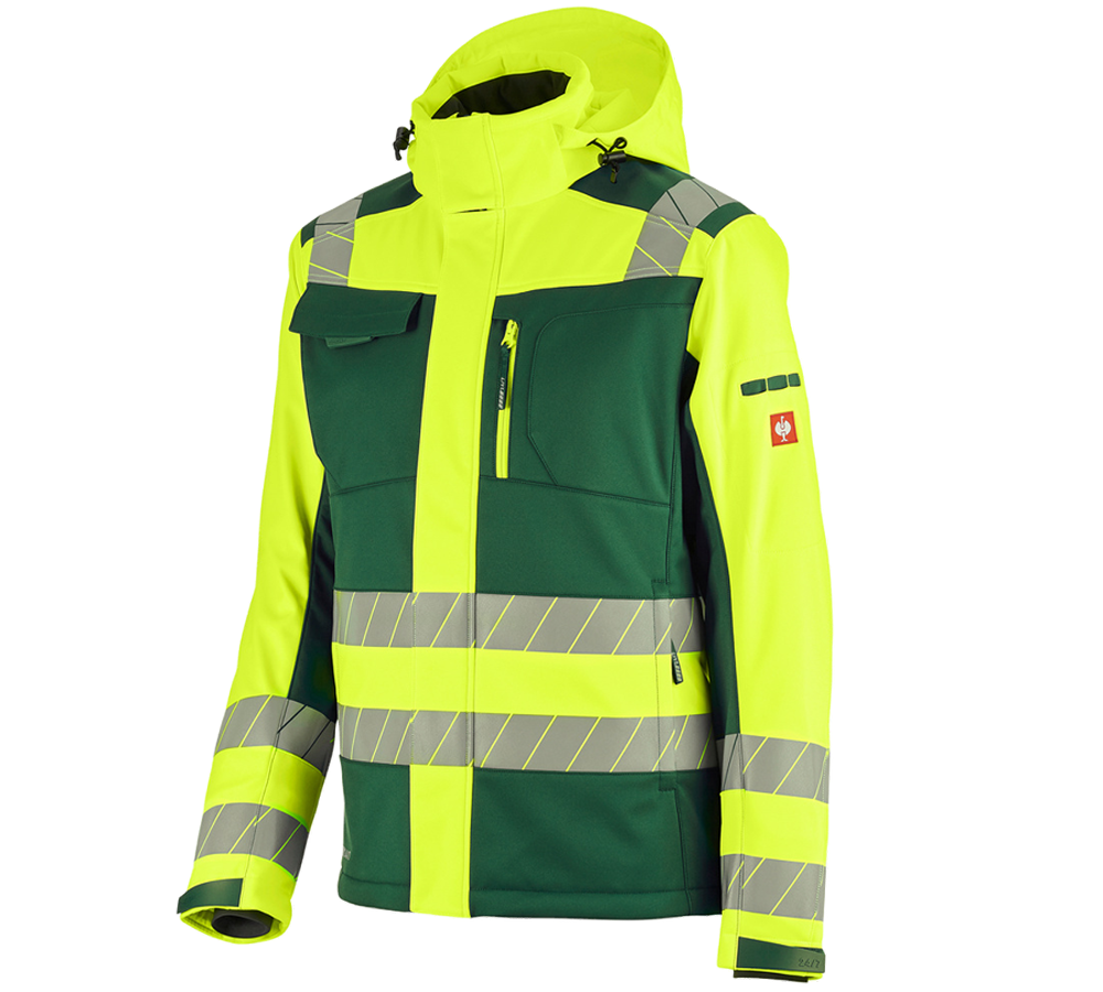 Kleding: Veiligheids winter-softshelljack e.s.motion 24/7 + groen/signaalgeel