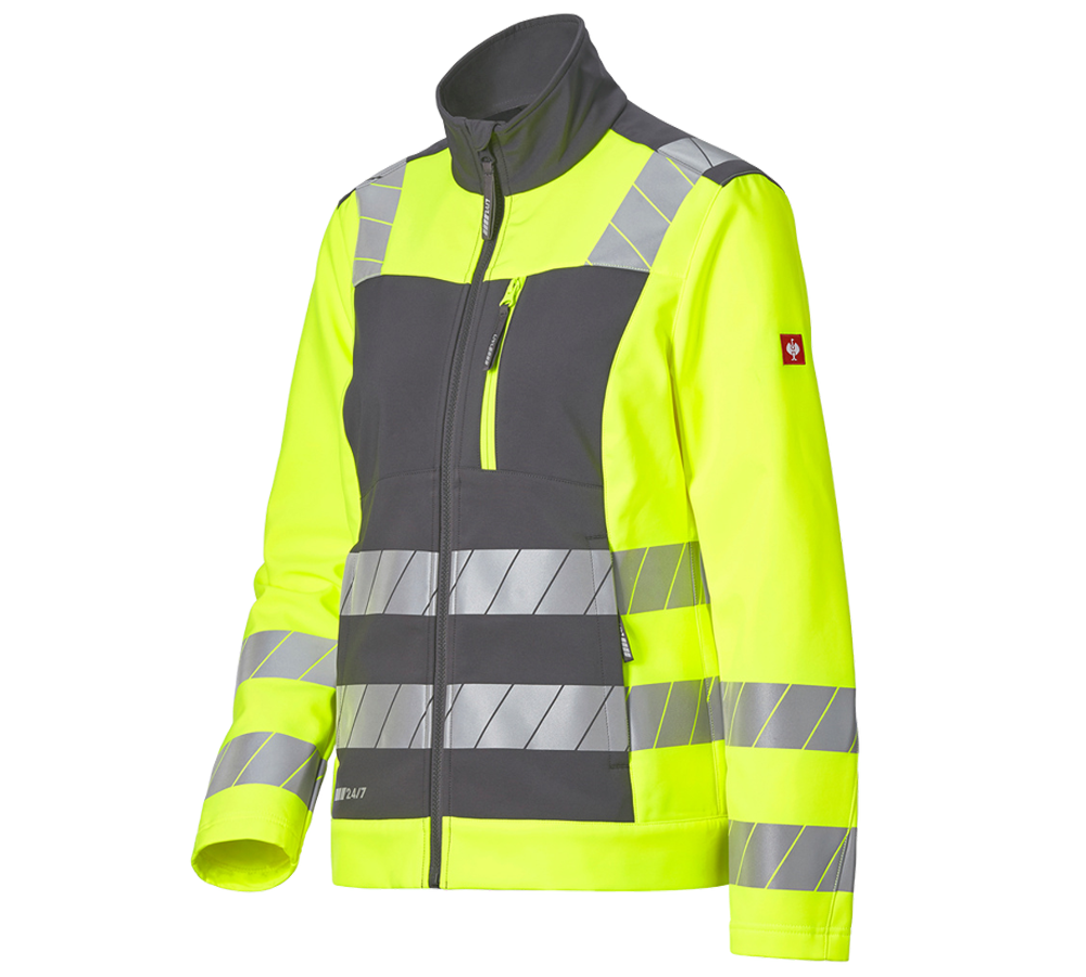 Werkjassen: Veiligheids-softshell-jack e.s.motion 24/7, dames + antraciet/signaalgeel