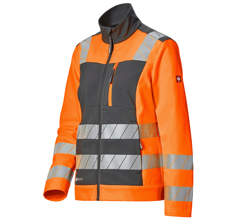 Werkjassen: Veiligheids-softshell-jack e.s.motion 24/7, dames + antraciet/signaaloranje