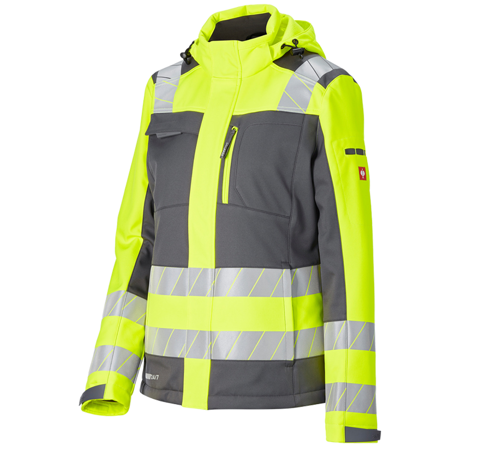 Kleding: Veiligh. winter-softshelljack e.s.motion 24/7,dam. + antraciet/signaalgeel