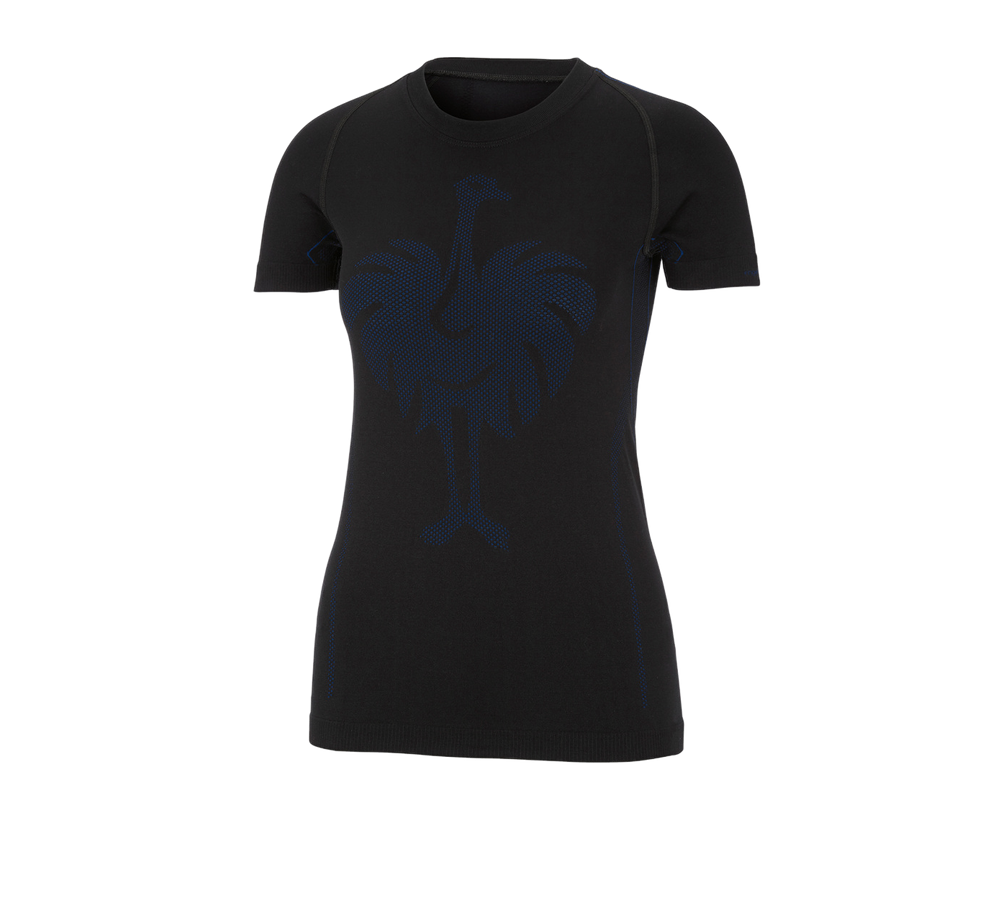 Thermo Ondergoed	: e.s. Functionele-T-Shirt seamless-warm, dames + zwart/gentiaanblauw