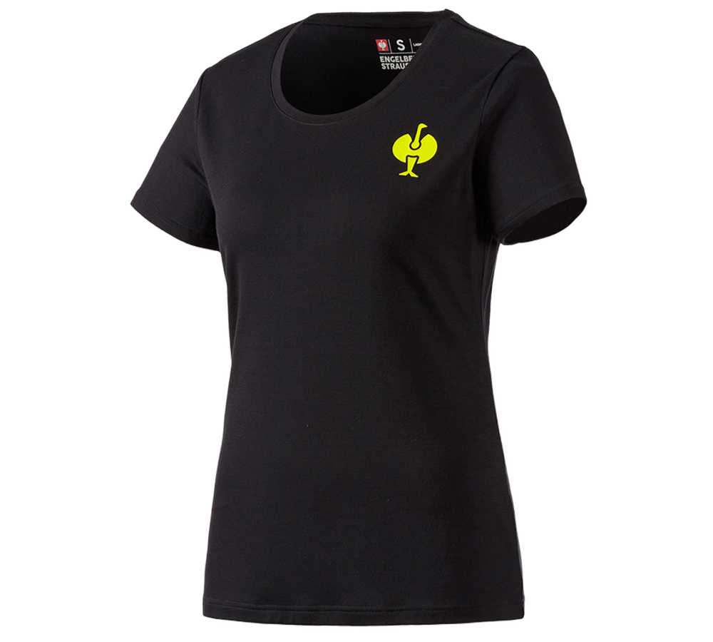 Bovenkleding: T-Shirt Merino  e.s.trail, dames + zwart/zuurgeel