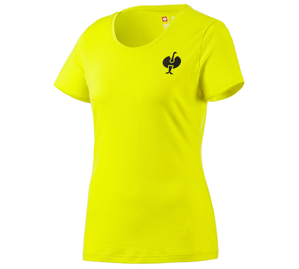Bovenkleding: T-Shirt Merino  e.s.trail, dames + zuurgeel/zwart