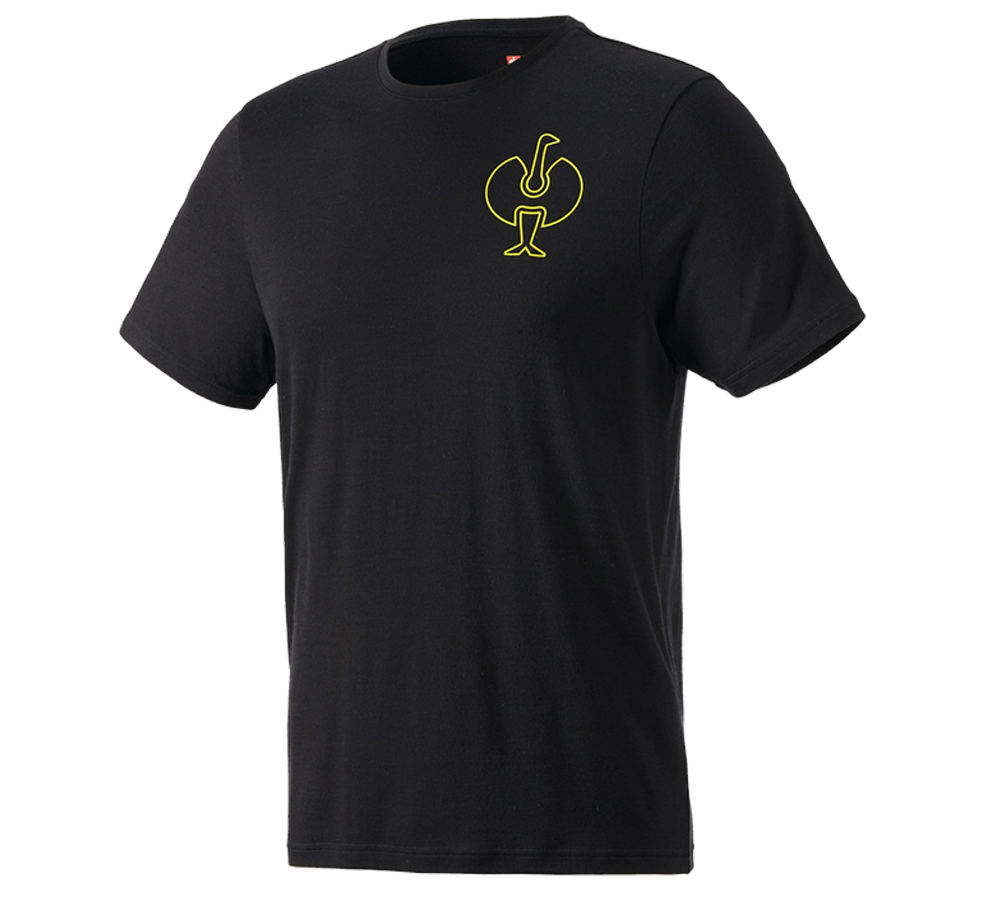 Bovenkleding: T-Shirt Merino e.s.trail + zwart/zuurgeel