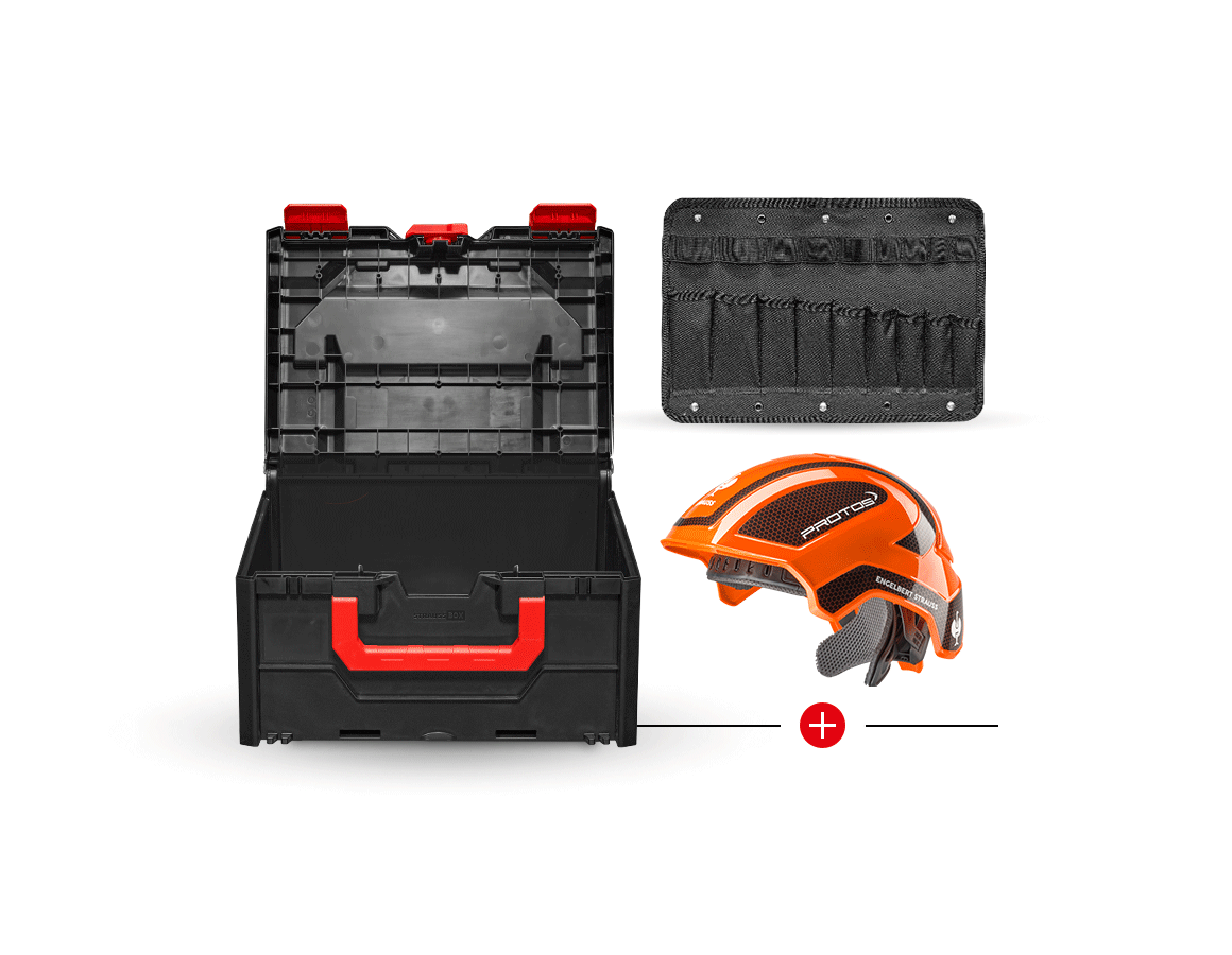 Veiligheidshelmen: e.s. Werkhelm Protos® + STRAUSSbox 215 midi + oranje/zwart